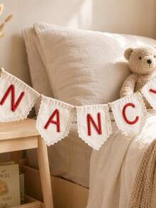 1pc Personalized Custom Name Banner, Handmade Crochet Yarn Letter Hanging Flag, Bohemian Style Neutral Linen Wall Hanging Decor, Birthday Party Decoration, Customizable Multi-Color Name Triangle Flag Bedroom Wall Decor, Commemorative Gift - Multicolor - View 7