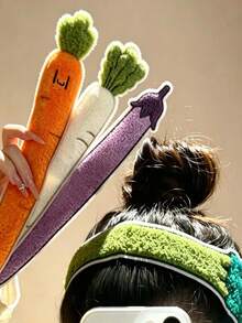 1/4pcs Women's Funny Expression Vegetable Bangs Stickers, Magic Tape Hair Tidy Tool For Face Washing And Makeup, Plush Soft Cute Girl Daily Side Hair Decoration - Multicolor - View 2