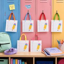 Random Color Back To School Gift Bags Teacher Gift Bags Bulk School Gift Bags With Handle Pencil Notebook Line Pattern Teacher Appreciation Gift End Of School Year Teacher Gift Bags Promotion Retirement Packaging Supplies Suitable For Graduation Season - View 2
