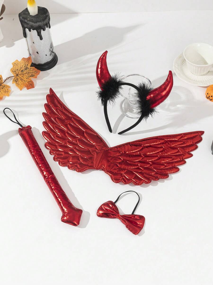 4pcs Funny & Elegant Halloween Costume Set, Suitable For Holiday Dress-Up, Halloween Party, Polyester Headband, All Seasons - Multicolor - View 1