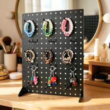Pegboard Display Rack Set Of 2 With 24 Hooks, Jewelry & Keyring Retail Stand, Iron Base Stable, Boutique Craft Fair Exhibition Showcase - Black - View 5