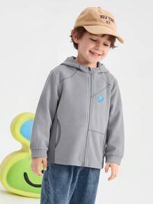 Balabala Simple Stylish Hooded Kids Coat Lightweight Autumn Outer Top For Boys & Girls - Medium Gray - View 2