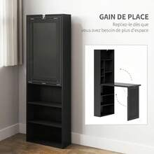 Opklapbaar computerbureau met boekenkast, werkblad, schoolbord en verstelbare plank, 98x51x153 cm, zwart - A - Bekijken 6