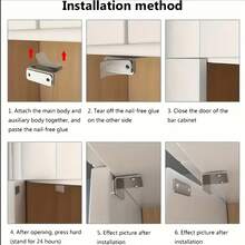 8pcs Ultra-Thin Magnetic Locks With Adhesive Seal For Cabinet Doors And Drawers, Suitable For Closing Kitchen And Wardrobe Doors, Includes 2 Sets Of Magnetic Strips + 2 Sets Of Stickers + 4 Screws - L-shaped - View 10