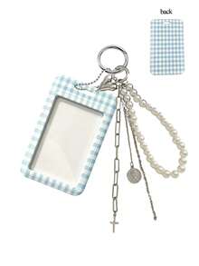 Y2k Colorful Sliding Card Holder Keychain With Pearl Love, Portable Id Badge Holder,Credit Card Holder, Suitable For School/Work/Office/Daily Use - Multicolor - View 13