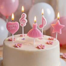 HIBIRTH 5pcs Creative Pink Musical Note Dress Birthday Candles Cake Decoration Supplies Women Birthday Celebration Wish Party Baking Plug-In - View 3