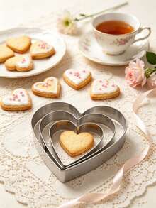 5pcs Heart-Shaped Stainless Steel Cookie Cutter Set, Multi-Size Heart Mousse Ring, Material, Smooth Edges For Hands, Suitable For Making Cookies, Pudding, Mini Cakes, Fruit Slices. Perfect For Home Baking, Parent-Child DIY, Valentine's Day Dessert Table, Heat-Resistant And Durable, Easy To Clean And Store, Ideal For Beginner Baking Enthusiasts And Private Studios, Multi-Functional Kitchen Baking Tool, Valentine's Day, Christmas, Mother's Day, Halloween, Back To School, Gift. - View 6