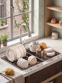 Expandable Over‑The‑Sink Dish Drying Rack, Stretchable Sink Drainer For Most Kitchen Sinks, Fast Water Drain Dish Rack For Plates Bowls Cups Pot Lids Cookware, Space‑Saving Kitchen Counter Sink Organizer - Multicolor - View 2