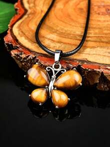 Natural Crystal Butterfly Pendant Necklace, Pink Quartz, Amethyst, Tiger Eye, Multicolor Options, Unique Niche Stone Accessory Gift - Butterfly Pendant - View 14