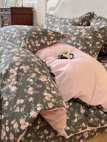 3pcs Romantic Floral Print Bedding Set, Includes 2 Pillowcases + 1 Duvet Cover - Multicolor - View 2