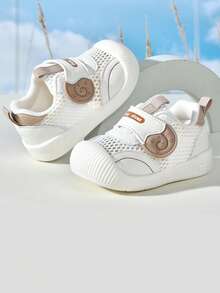 1pair Breathable Mesh PU Hook And Loop Design Unisex Toddler Flat Casual Sports Shoes, Spring & Autumn - Beige - View 10