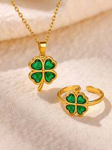 1pc Or 1set Stainless Steel Palm Tree Necklace & Ring, Unisex, 18K Gold Plated Coconut Tree Ring & Necklace, Plant Pendant Jewelry - Style 3 - View 11