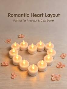 12pcs White LED Electronic Tea Lights, Realistic Flickering & Dancing Flame Effect, Battery Operated, No Open Flame, Romantic Candlelight Lighting, Suitable For Home, Romantic Dinner Decoration, Tea Lights, Birthday Party, Wedding Decoration, Valentine's Day Decoration - White Tea Wax - View 2