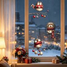 1/3 Stück süße Plüsch-Rotkehlchen-Fensteraufkleber für Weihnachten, doppelseitig aus PVC mit elektrostatischer Adsorption, geeignet für Zuhause, Büros, Feiertagspartys und Winterdekorationen. - Verschiedenfarbig - Übersicht 4