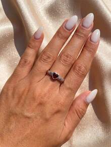 1pc 925 Sterling Silver Rivet Heart Ring, Delicate Jewelry Gift Suitable For Prom/Party, Birthday/Date, Daily Wear Or Gifting - Studded Heart Ring - View 3