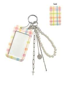 Y2k Colorful Sliding Card Holder Keychain With Pearl Love, Portable Id Badge Holder,Credit Card Holder, Suitable For School/Work/Office/Daily Use - Multicolor - View 17