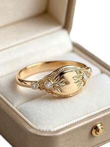 1pc Luxury Geometric Ring, Exquisite Versatile Fashion Finger Ring Accessory - Gold - View 3