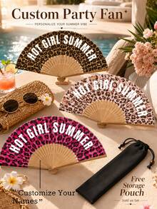 Custom Text Leopard Print Party Fans, Bulk Folding Paper Fan, Party Favors, Festival Decor - Multicolor - View 3