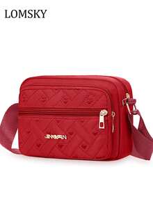 Heart-Shaped Embroidered Multi-Layer Shoulder Bag, Large-Capacity Multi-Layer Zipper Crossbody Bag, Multi-Functional Travel Square Bag - Multicolor - View 11