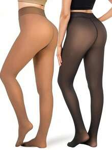 1/2 Pairs Women's Faux Translucent Thermal Lined Leggings, Thickened Warm High Elastic Non-Constricting Slimming Shaping Versatile Autumn/Winter Base Layer Tights - Multicolor - View 24