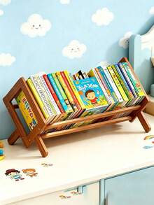 1pc Kids Room Bookshelf Desktop Small Bookshelf For Children Students Floor-Standing Kids Desk Storage Rack - Brown - View 2