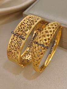 18K Gold Plated Stainless Steel, French Vintage Hollow Pattern Gold Bracelet, Women's Bracelet, Stainless Steel Jewelry, Stainless Steel Bracelet, Heavy Jewelry, Gold Plated Jewelry, Suitable For Daily Wear, Dating, Party, Beach Jewelry For Women, Bohemian Jewelry, Women's Beach Accessories, Birthday Gift, Girlfriend Gift, Mother Gift - Multicolor - View 10