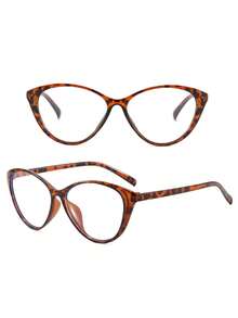 1 Pair Women's Cat Eye Leopard Print High-End Versatile Transparent Clear Lens Glasses, Commuting, Back To School Essential - Color - View 2