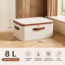 Linen‑Look Clothes Storage Box, Zipper Fabric Closet Organizer With Reinforced Handles, Dust‑Proof Storage Bin For Quilts, Sweaters, Shirts, Wardrobe Bedroom Tidying - Beige - View 8