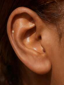 1Pc 925 Sterling Silver Classic Water Droplet Nose Stud Hypoallergenic Nostril Body Piercing Jewelry Nose Rings For Women Men Daily Wear & Gifts - Gold - View 6