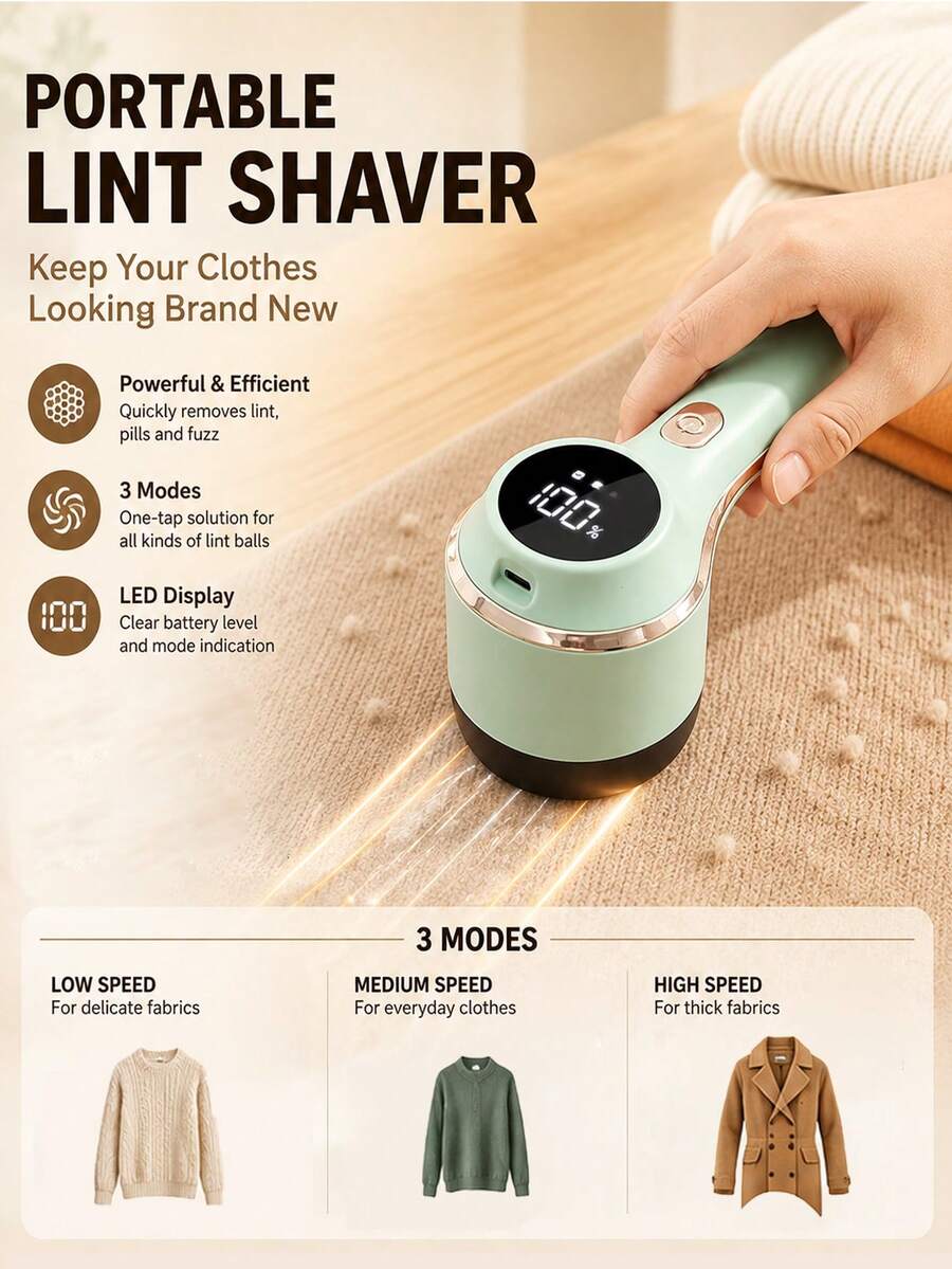Portable Multifunctional Lint Shaver, USB Rechargeable Fabric Cleaner, Electric Fabric Remover With LED Display, 3 Adjustable Gears For Gentle Detailing On Clothing, Bedding, Furniture, Carpets, Sofas Fabric Lint Shaver