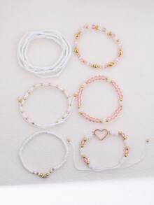 10pcs/Set Bohemian Style Handmade Seed Bead Hollow Heart Bracelet Set, Women's Jewelry Accessories - White - View 5