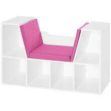 2-in-1 bank met boekenkast, zitkussens, kubusvormig schap met 6 open vakken en 2 niveaus, meubel - A - Bekijken 2