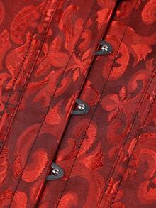 Apperloth A Retro-Style Corset Top With Jacquard Ruffle Trim, Backless Design, And Thong; Suitable For Women's Halloween Party Sets. - Red - View 8