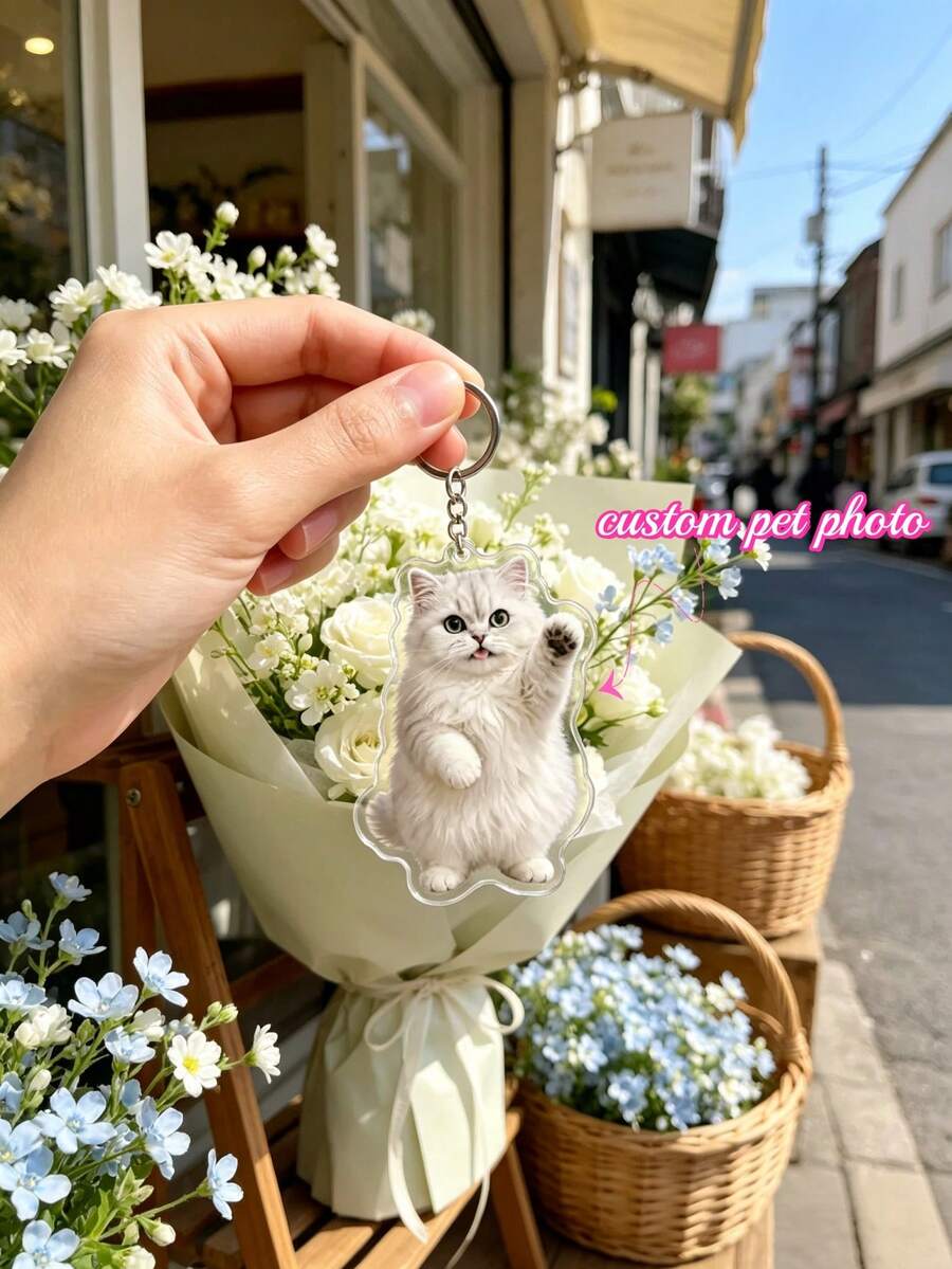 1pc Personalized Pet Photo Keychain, Custom Dog Portrait Keyring, Personalized Pet Memorial Keychain, Dog Mom Gift, Pet Lover Gift, Custom Cat & Dog Keychain, Birthday Gift, Keepsake For Everyday Carry - Multicolor - View 1