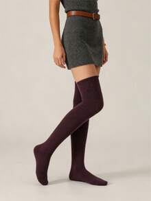 1 Pair Women's Soft Thick Knitted Over-The-Knee Socks, 5 Colors Available, Ribbed Cuff High Elastic Solid Color Long Over-The-Knee Socks, Comfortable Warm Long Tube Socks, Suitable For Daily Casual, Work Commute Outfits - Multicolor - View 9