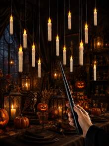 20pcs/12pcs/6pcs Hanging Floating Candles With Magic Wand Remote Control And Hanging Rope, Flying Flameless LED Taper Candles, Warm White Light, Battery Operated Window Candles, Suitable For Halloween Christmas Party Decoration - Multi-tear Magic Candle Lamp - View 9