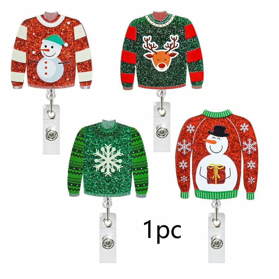 1pc Christmas Retractable Badge, Acrylic Badge Clip For Christmas Sweaters, Suitable For Nurses, Doctors, Teachers, Back To School Season, Christmas - A - View 1