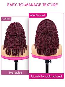 ISEE HAIR Wear Go Burmese Curly Wig Pre-Cut Lace Glueless Wigs Burgundy Color Pre-Plucked Hairline 13*6 Transparent Lace 180% Density 16-24 Regular Inch Upgrade Wig Friendly Use For Beginners - S99J - View 7