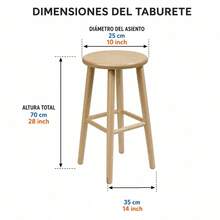 Natural Pine Wood High Bar Stool For Kitchen And Counter, 25cm Round Seat And 70cm Height, Classic Sturdy Design With Natural Wood Grain - 黃色 - 查看 4