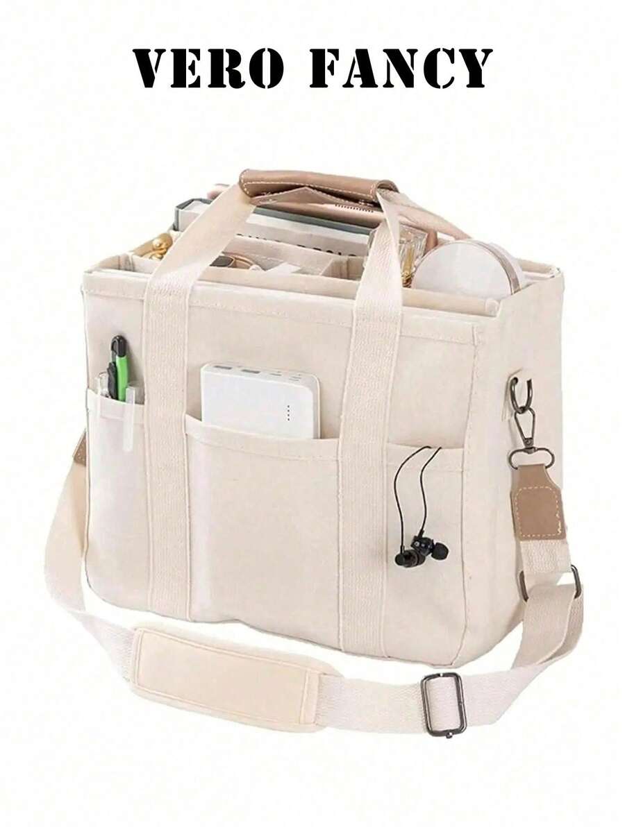 New Fashion Large Capacity Multi-Compartment Women's Handbag, Stylish And Versatile, Unique Design, With Adjustable And Detachable Shoulder Strap, Suitable For Commuting, Outings, Shopping And Storage. Student Tote Bag With Multi-Layer Design, Perfect For Beach, School, Work And Daily Use. - White - View 1