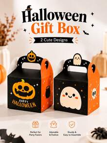 12 Halloween Candy Boxes, Reusable Handheld Gift Boxes, Pumpkin Ghost Skull Pattern, Cute Spooky Style Treat Containers, Suitable For Halloween Trick Or Treating, Halloween Party Favors, Candy And Cookie Packaging - Multicolor - View 1