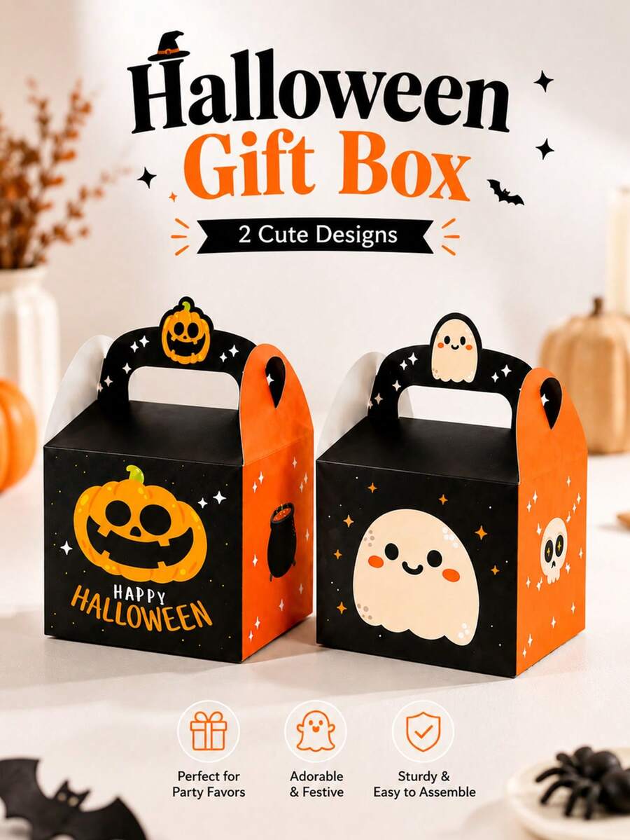 12 Halloween Candy Boxes, Reusable Handheld Gift Boxes, Pumpkin Ghost Skull Pattern, Cute Spooky Style Treat Containers, Suitable For Halloween Trick Or Treating, Halloween Party Favors, Candy And Cookie Packaging - Multicolor - View 1