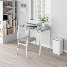 Space-Saving 5-Piece Dining Table Set For 4 – Modern Rectangular Table With 4 Upholstered Chairs – Ideal For Apartments, Breakfast Nooks, Small Spaces - Washed Gray + White Tube - View 11