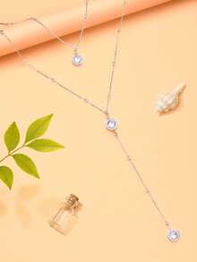 outingfit 1pc Women's Gold Rhinestone Y-Shaped Back Chain Necklace, Delicate Draping Backless Body Chain, Suitable For Wedding Bride Evening Gown Styling - Rhinestone - View 7