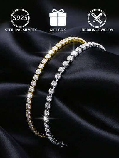 925 Silver Tennis Chain Bracelet, Inlaid With Full Zirconia, Minimalist Elegant Women's Bracelet, Suitable For Parties, Vacations, Daily Wear And Holiday Gifts