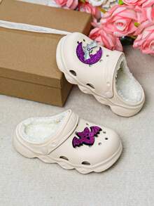 HOEASE Girls' Winter Plush Lined Garden Clogs, EVA Soft Sole Indoor Slippers, Slip-On Design, Suitable For Cold Weather, Ideal Gift For Halloween And Christmas - Beige - View 4