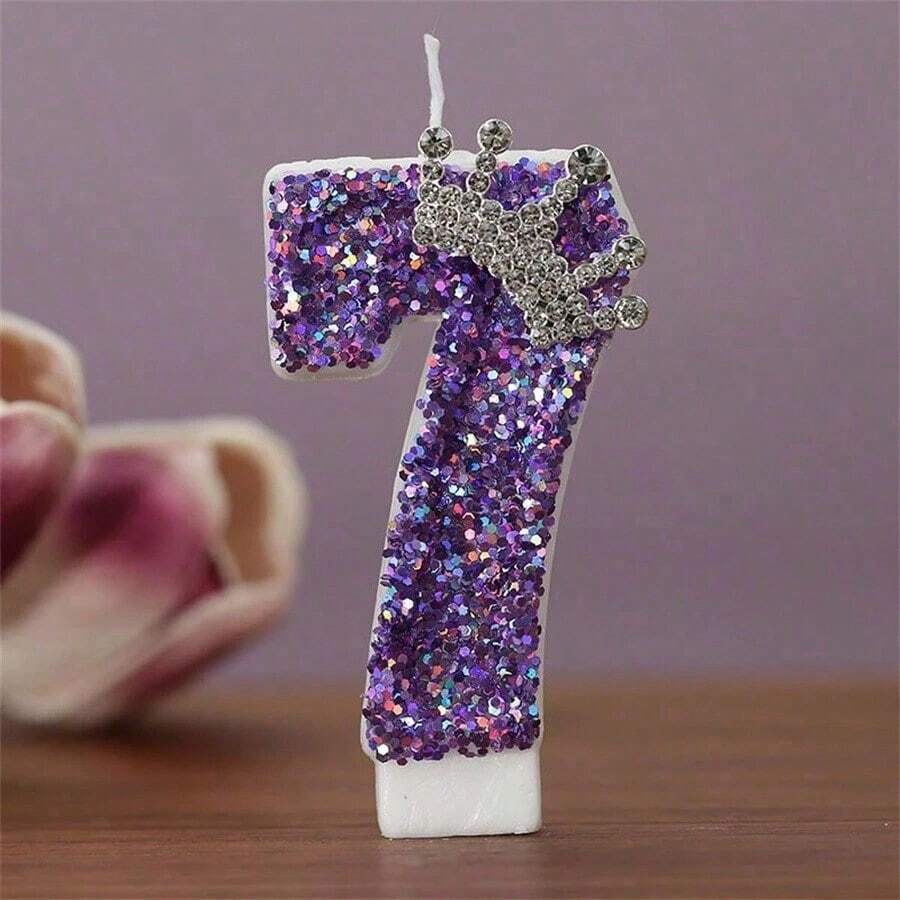Q-Lia Rhinestone Crown Number Birthday Cake Decoration Candle - Multicolor - View 1