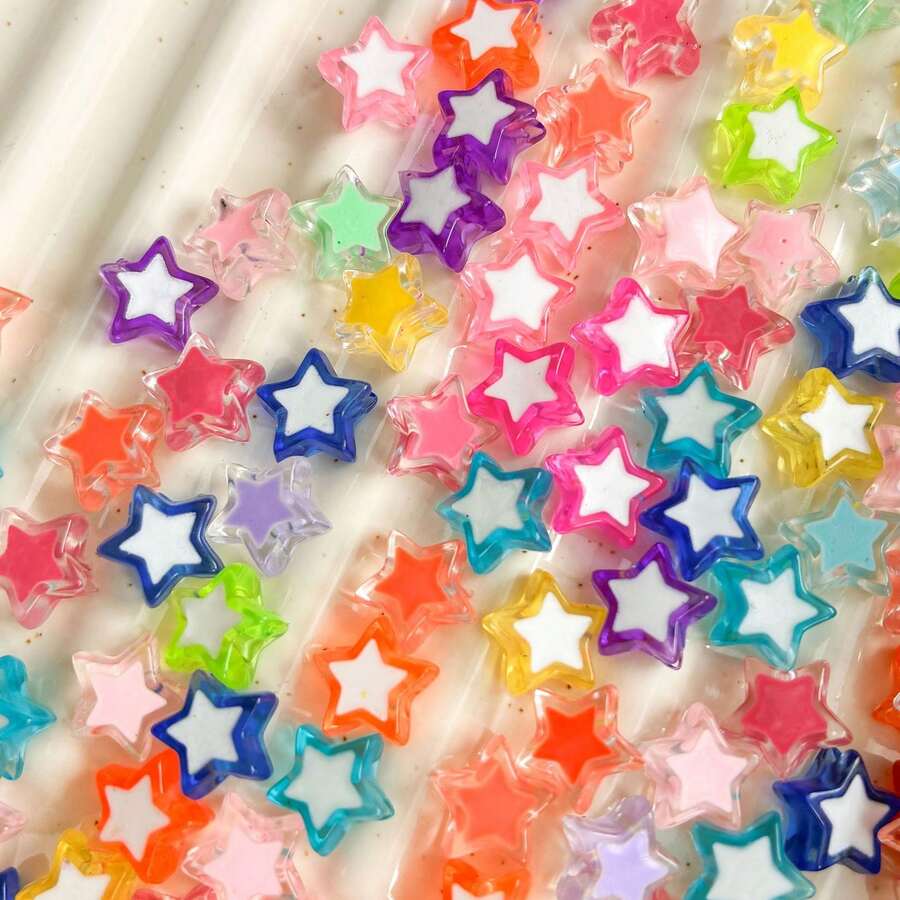 120pcs Multicolor In‑Color Five‑Pointed Star Acrylic Through‑Hole Loose Beads For DIY Bracelet Phone Charm Hair Ornament Handmade Craft Supplies - Multicolor - View 1