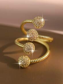 1pc Personalized Sphere Gold Plated Rings Hip Hop Cubic Zirconia Shiny Ring For Women Wedding Halloween Teacher's Gift Copper Jewelry - 4-round - View 3