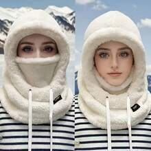 1pc/Set Women's Winter Fleece-Lined Balaclava Hood, Lightweight Warm Solid Color Face Cover With Adjustable Elastic Drawstring And Windproof Ear Coverage, For Cycling, Skiing And Outdoor Sports - Multiple Styles - View 12